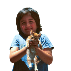A Cheerful Child Holding An Orange Kitten Outdoors, Embodying Warmth And Happiness. 16508 - Cat PNG image with transparent background